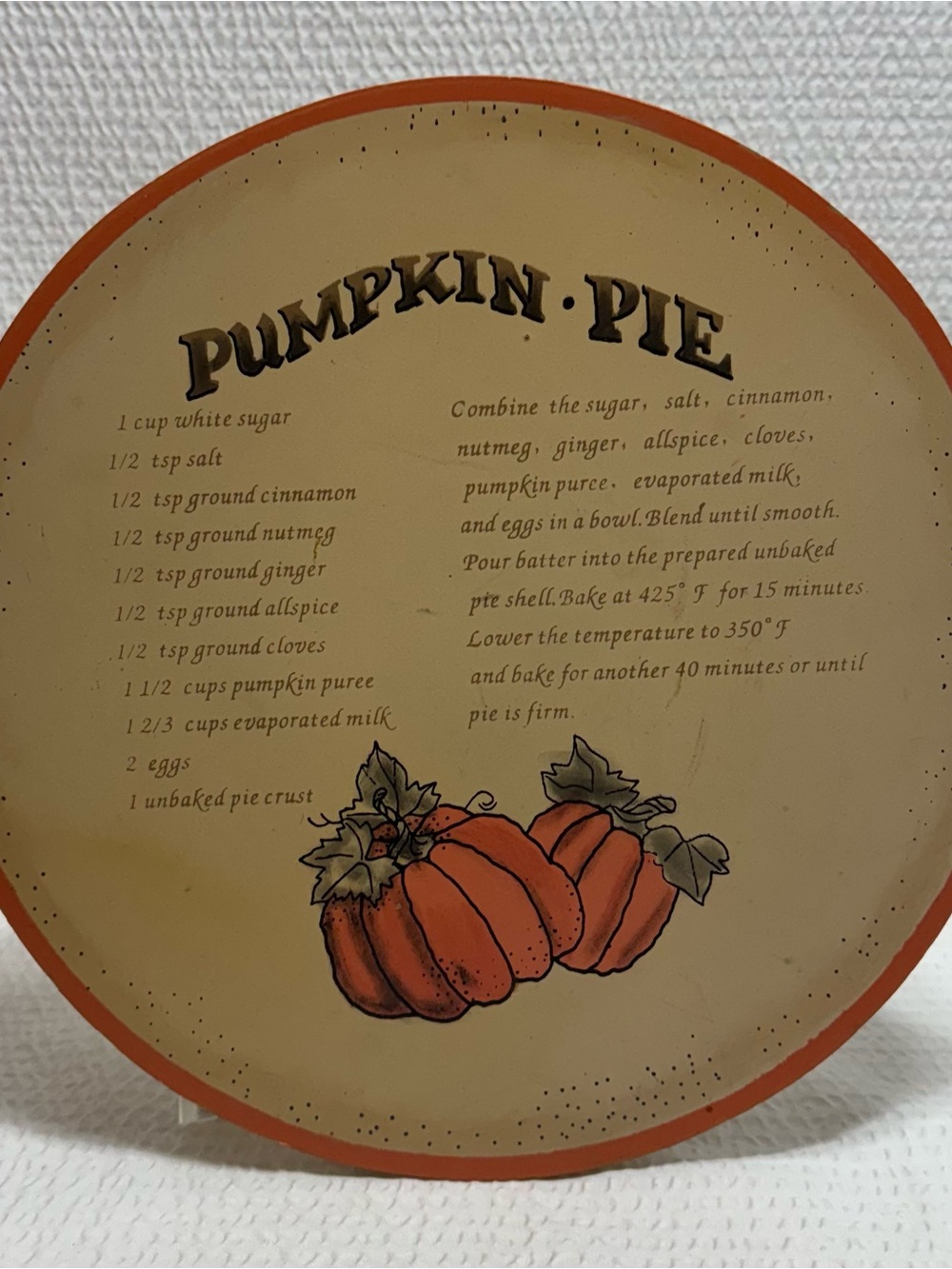 Vintage Pumpkin Pie Decorative Serving board wood Platter - Orange 12”